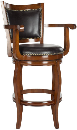 Safavieh Gitano Swivel Bar Stool - Elegant Dark Pu Leather Design With Bronze Nailhead Trim For Modern Spaces Walnut/Brown FOX7009D