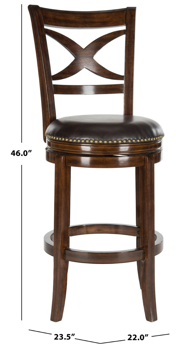 Safavieh Santino Swivel Bar Stool - Elegant X-Back Design With 360-Degree Swivel For Modern Comfort & Style Espresso/Brown FOX7013B