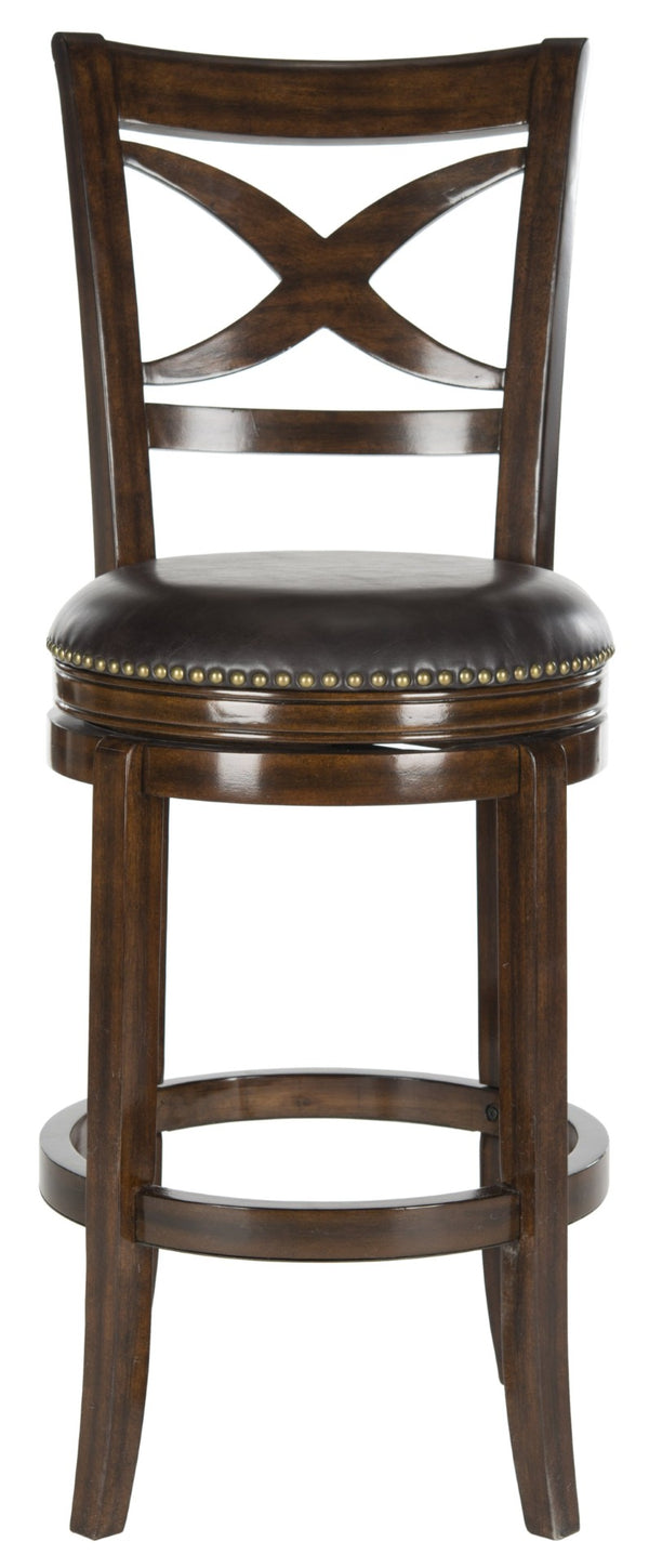 Safavieh Santino Swivel Bar Stool - Elegant X-Back Design With 360-Degree Swivel For Modern Comfort & Style Espresso/Brown FOX7013B