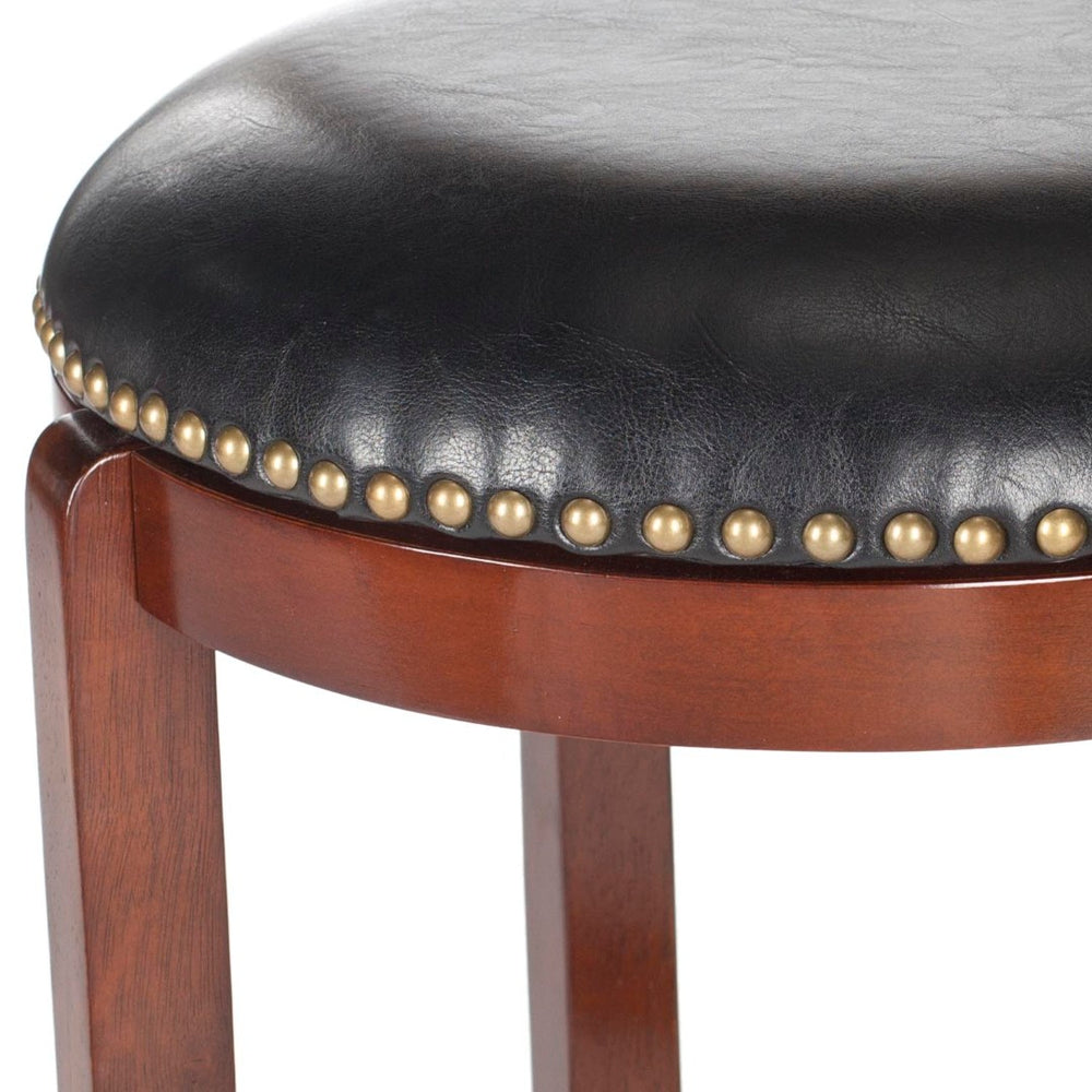 Safavieh Elwood Vintage Swivel Bar Stool: Elegant Cherry Wood Frame & Black Leather For Chic Home Bars FOX7015A