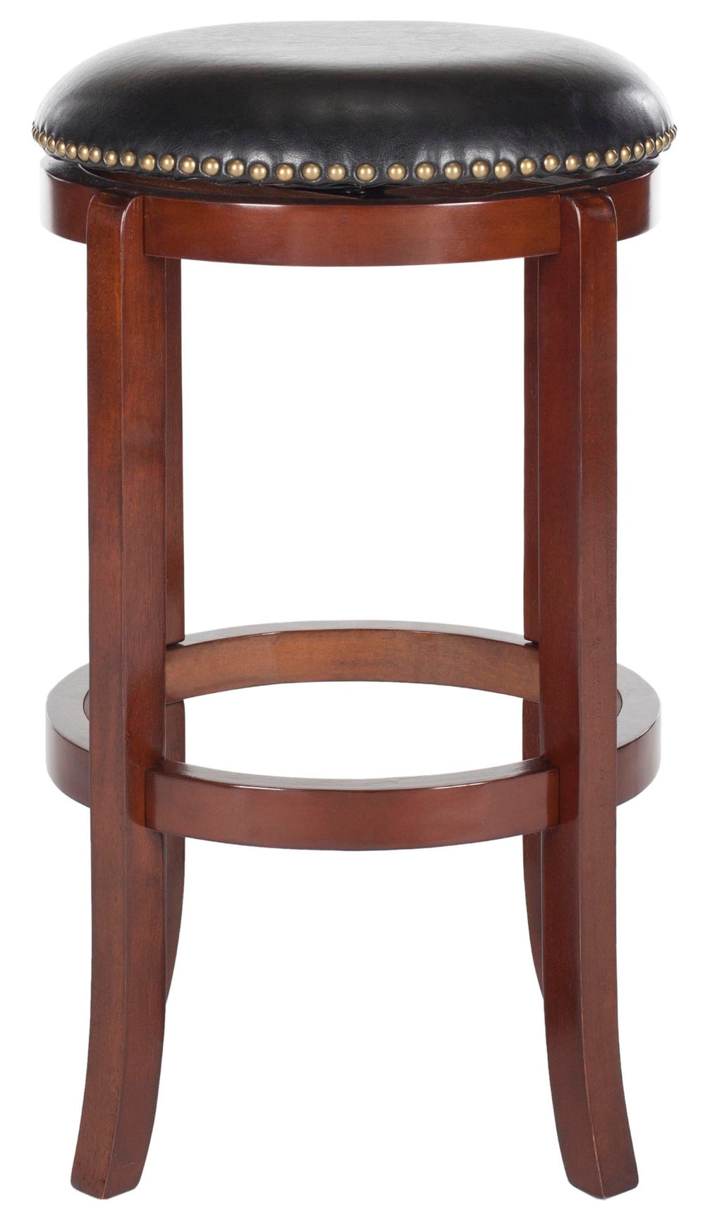 Safavieh Elwood Vintage Swivel Bar Stool: Elegant Cherry Wood Frame & Black Leather For Chic Home Bars FOX7015A