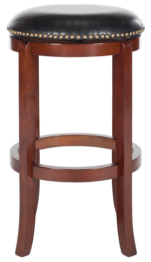 Safavieh Elwood Vintage Swivel Bar Stool: Elegant Cherry Wood Frame & Black Leather For Chic Home Bars FOX7015A
