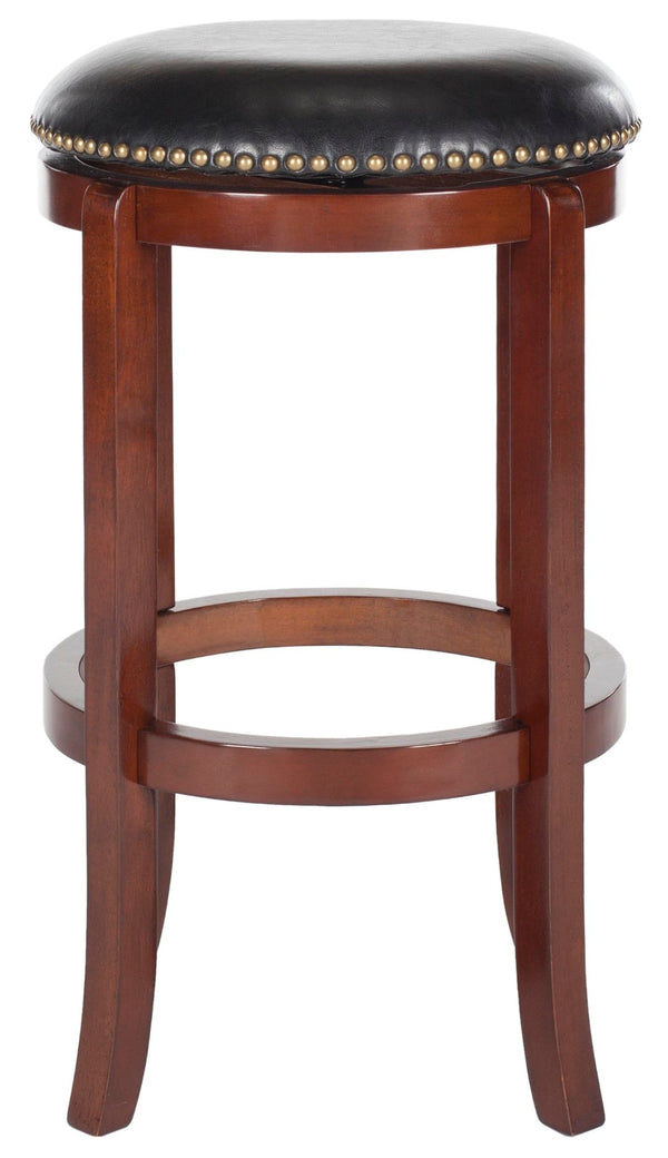 Safavieh Elwood Vintage Swivel Bar Stool: Elegant Cherry Wood Frame & Black Leather For Chic Home Bars FOX7015A