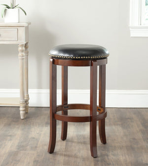 Safavieh Elwood Vintage Swivel Bar Stool: Elegant Cherry Wood Frame & Black Leather For Chic Home Bars FOX7015A