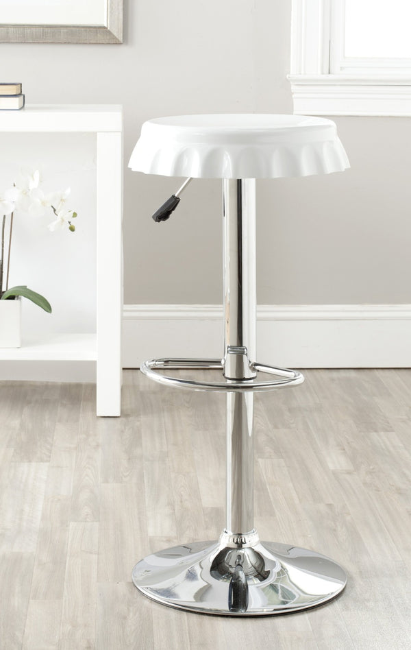 Safavieh Bunky Swivel Bar Stool - Adjustable Pop-Art Style With Glossy White Seat & Chrome Base For Fun Spaces FOX7505A