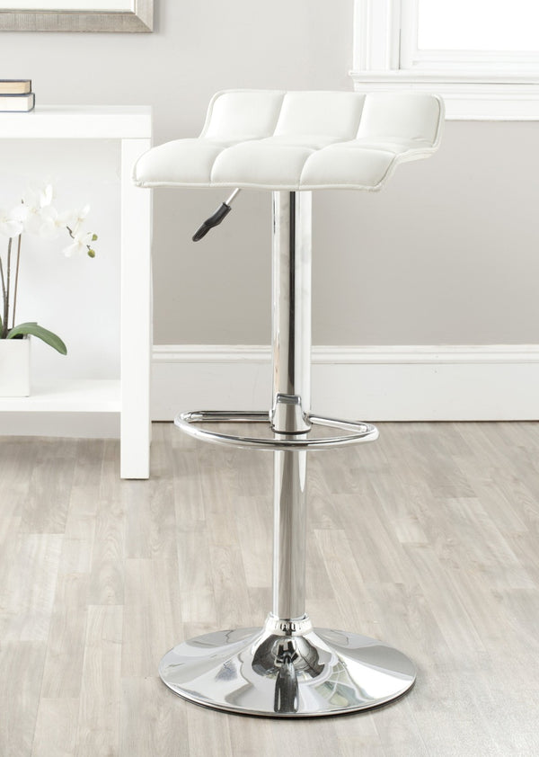 Safavieh Lamita Swivel Bar Stool - Contemporary Height-Adjustable Design With Luxurious Tufted Detailing White FOX7516A