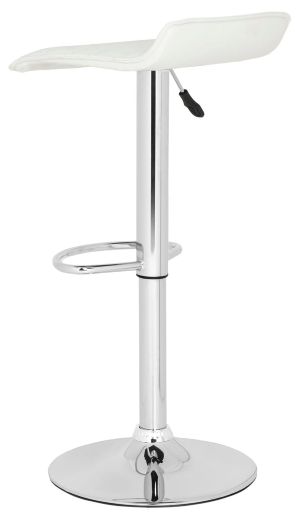 Safavieh Kemonti Chic Swivel Bar Stool With Adjustable Height, Quilted Faux Leather, And Chrome Base For Style White FOX7518A