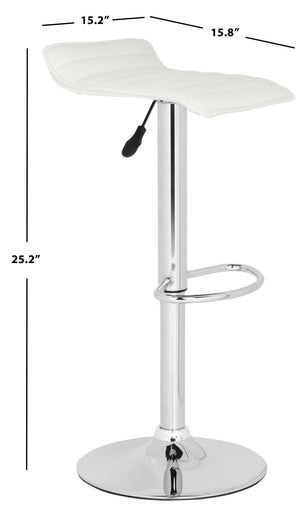 Safavieh Kemonti Chic Swivel Bar Stool With Adjustable Height, Quilted Faux Leather, And Chrome Base For Style White FOX7518A