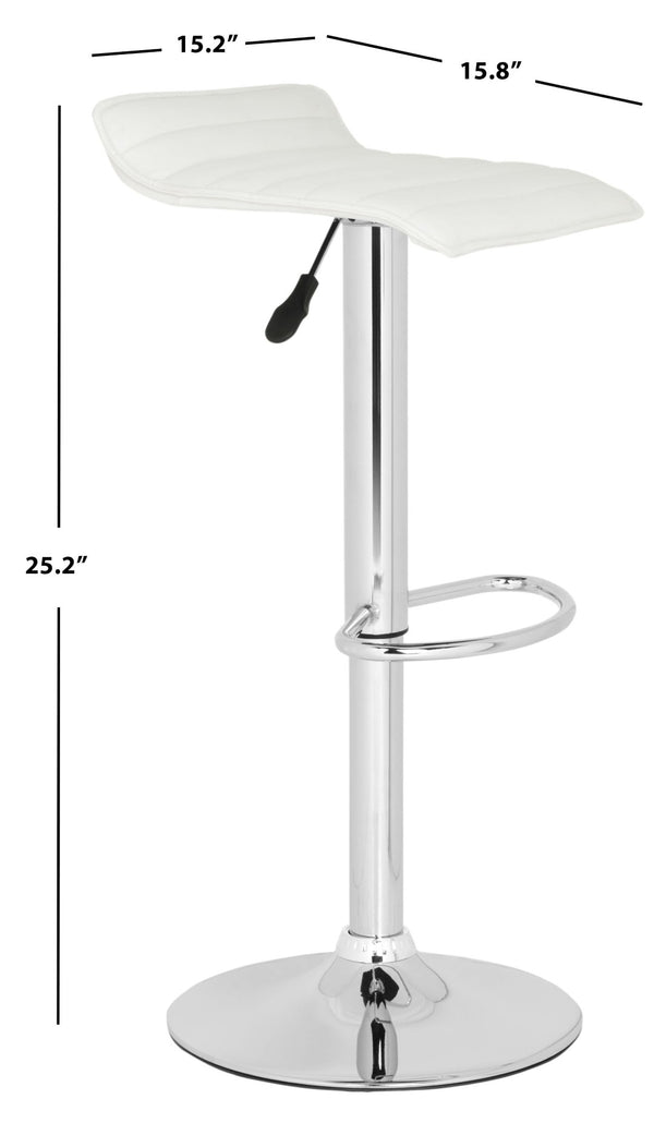 Safavieh Kemonti Chic Swivel Bar Stool With Adjustable Height, Quilted Faux Leather, And Chrome Base For Style White FOX7518A