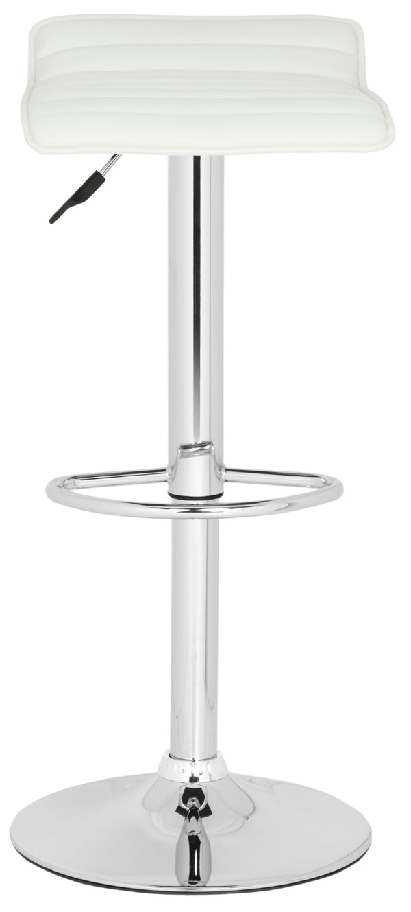 Safavieh Kemonti Chic Swivel Bar Stool With Adjustable Height, Quilted Faux Leather, And Chrome Base For Style White FOX7518A