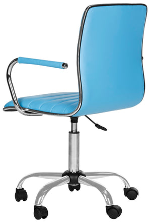 Safavieh Jonika Modern Desk Chair - Stylish Blue Vegan Leather, Ergonomic Support, Adjustable Height Design FOX7520E