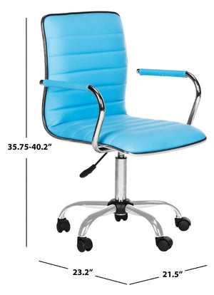 Safavieh Jonika Modern Desk Chair - Stylish Blue Vegan Leather, Ergonomic Support, Adjustable Height Design FOX7520E