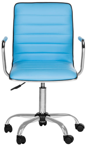 Safavieh Jonika Modern Desk Chair - Stylish Blue Vegan Leather, Ergonomic Support, Adjustable Height Design FOX7520E