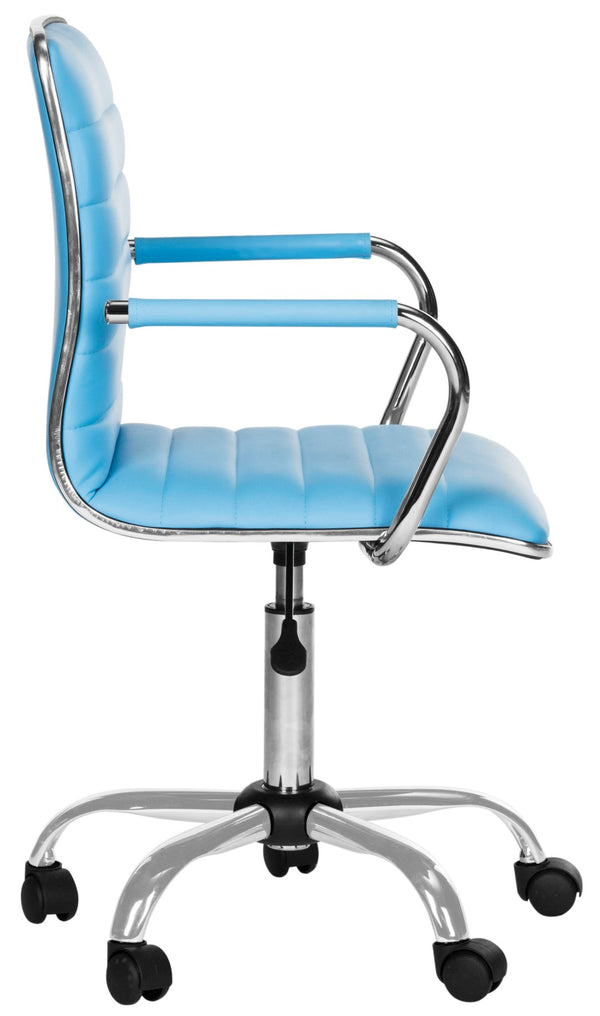 Safavieh Jonika Modern Desk Chair - Stylish Blue Vegan Leather, Ergonomic Support, Adjustable Height Design FOX7520E