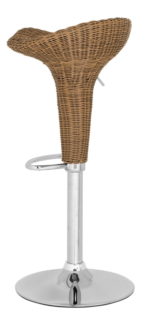 Safavieh Moesha Swivel Barstool - Adjustable Wicker Seat With Chrome Accents For Modern Kitchen & Bar Use FOX7523A