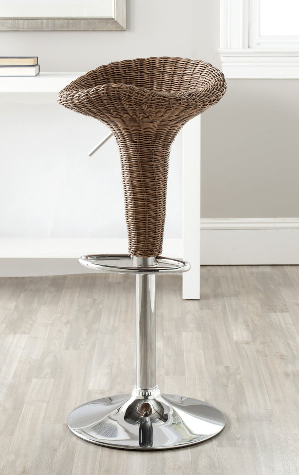 Safavieh Moesha Swivel Barstool - Adjustable Wicker Seat With Chrome Accents For Modern Kitchen & Bar Use FOX7523A