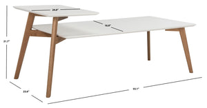 Safavieh Basil Contemporary Two-Tier Coffee Table With Chic White Finish And Natural Oak Accent For Modern Homes FOX8200A