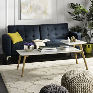 Safavieh Basil Contemporary Two-Tier Coffee Table With Chic White Finish And Natural Oak Accent For Modern Homes FOX8200A
