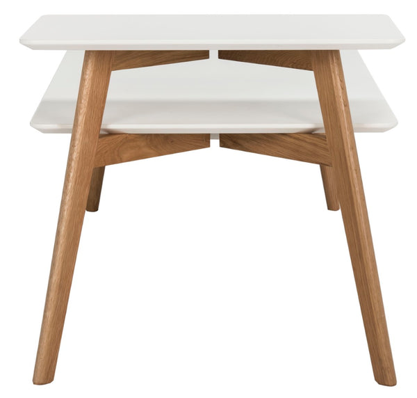 Safavieh Basil Contemporary Two-Tier Coffee Table With Chic White Finish And Natural Oak Accent For Modern Homes FOX8200A