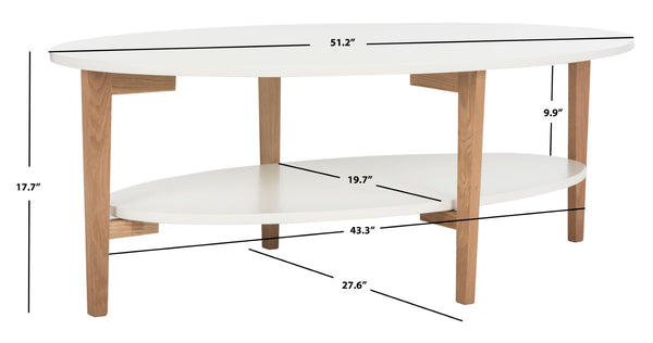 Safavieh Woodruff Oval Coffee Table - Scandinavian Design With Two-Tier Storage, White & Oak Finish For Modern Homes FOX8201A