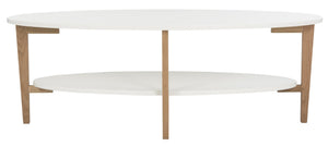 Safavieh Woodruff Oval Coffee Table - Scandinavian Design With Two-Tier Storage, White & Oak Finish For Modern Homes FOX8201A