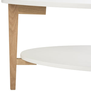 Safavieh Woodruff Oval Coffee Table - Scandinavian Design With Two-Tier Storage, White & Oak Finish For Modern Homes FOX8201A