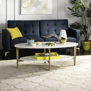 Safavieh Woodruff Oval Coffee Table - Scandinavian Design With Two-Tier Storage, White & Oak Finish For Modern Homes FOX8201A