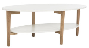 Safavieh Woodruff Oval Coffee Table - Scandinavian Design With Two-Tier Storage, White & Oak Finish For Modern Homes FOX8201A