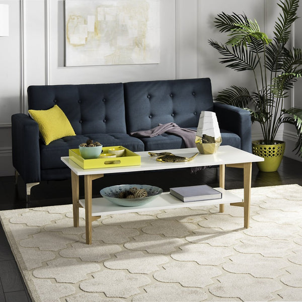 Safavieh Caraway Rectangular Coffee Table - Modern Parisian Design With Dual-Tier Storage & White Oak Finish FOX8202A