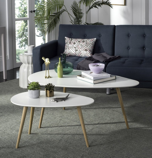 Safavieh Saffron Split Coffee Table - Modern White & Natural Oak Design For Stylish Living Spaces & Functionality FOX8203A