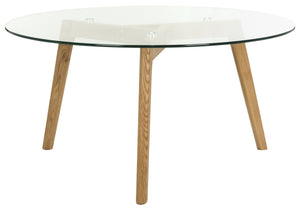 Safavieh Marjoram Round Glass Coffee Table - Mid-Century Inspired Design, Oak Base, Perfect For Modern Living Rooms FOX8209A