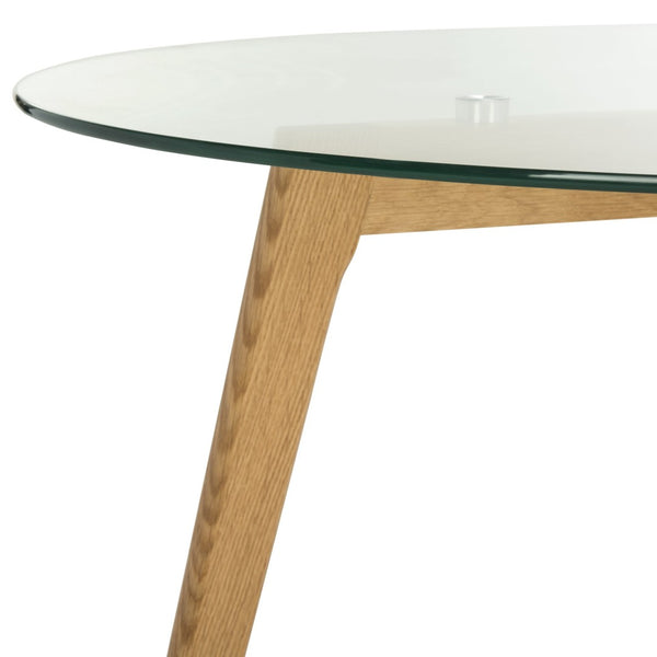 Safavieh Marjoram Round Glass Coffee Table - Mid-Century Inspired Design, Oak Base, Perfect For Modern Living Rooms FOX8209A