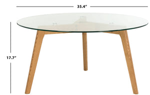 Safavieh Marjoram Round Glass Coffee Table - Mid-Century Inspired Design, Oak Base, Perfect For Modern Living Rooms FOX8209A