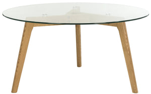 Safavieh Marjoram Round Glass Coffee Table - Mid-Century Inspired Design, Oak Base, Perfect For Modern Living Rooms FOX8209A