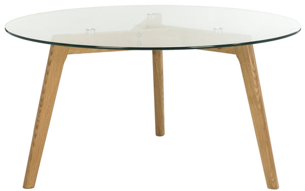 Safavieh Marjoram Round Glass Coffee Table - Mid-Century Inspired Design, Oak Base, Perfect For Modern Living Rooms FOX8209A