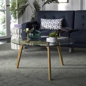 Safavieh Marjoram Round Glass Coffee Table - Mid-Century Inspired Design, Oak Base, Perfect For Modern Living Rooms FOX8209A