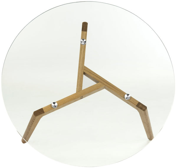 Safavieh Marjoram Round Glass Coffee Table - Mid-Century Inspired Design, Oak Base, Perfect For Modern Living Rooms FOX8209A