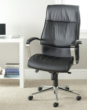 Safavieh Fernando Desk Chair - Sleek Black Faux Leather Executive Seating For Home Office & Study Comfort FOX8507A
