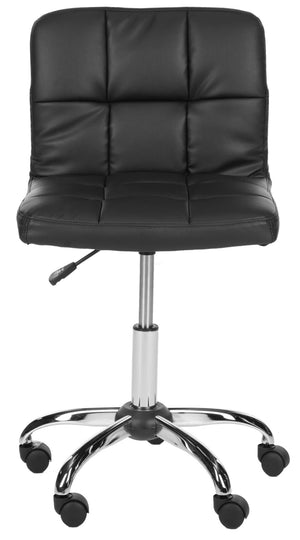 Safavieh Brunner Desk Chair - Modern Bauhaus Design With Quilted Vegan Leather And Chrome Swivel Base For Comfort Black FOX8510A