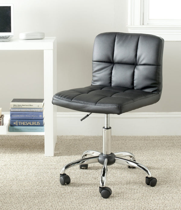 Safavieh Brunner Desk Chair - Modern Bauhaus Design With Quilted Vegan Leather And Chrome Swivel Base For Comfort Black FOX8510A