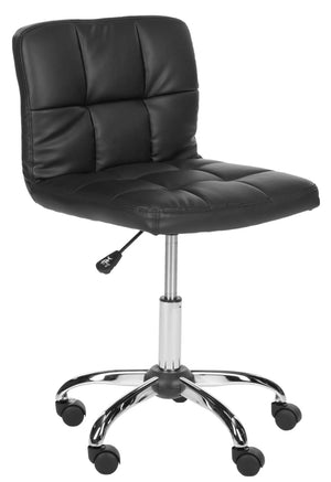 Safavieh Brunner Desk Chair - Modern Bauhaus Design With Quilted Vegan Leather And Chrome Swivel Base For Comfort Black FOX8510A
