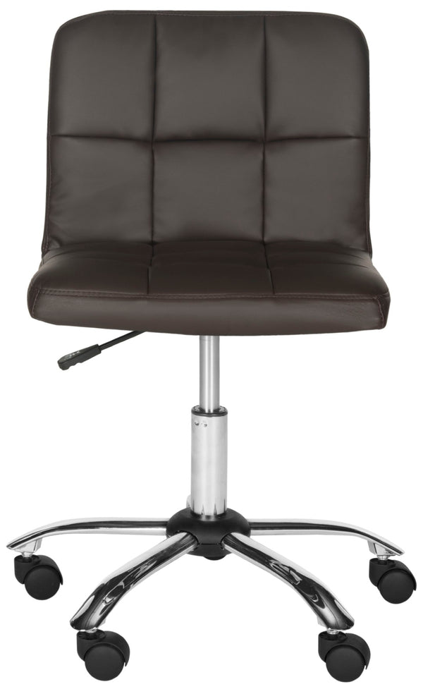 Safavieh Brunner Desk Chair - Modern Bauhaus Design With Quilted Vegan Leather And Chrome Swivel Base For Comfort Brown FOX8510B