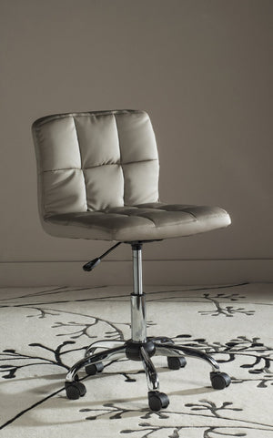 Safavieh Brunner Desk Chair - Modern Bauhaus Design With Quilted Vegan Leather And Chrome Swivel Base For Comfort Grey FOX8510C