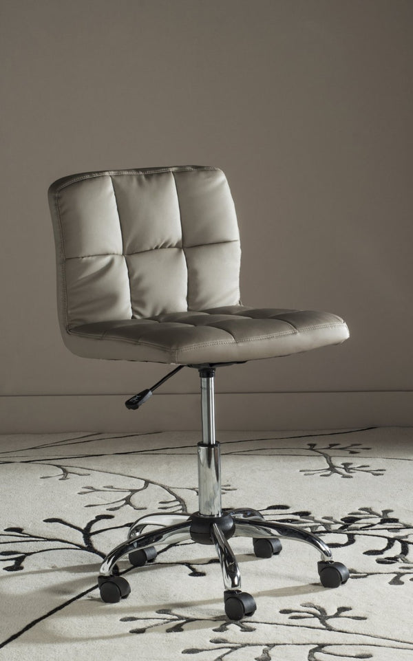 Safavieh Brunner Desk Chair - Modern Bauhaus Design With Quilted Vegan Leather And Chrome Swivel Base For Comfort Grey FOX8510C