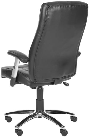 Safavieh Olga Desk Chair - Elegant Black Vegan Leather With Biscuit Quilted Detailing For Ultimate Comfort FOX8514A
