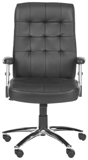 Safavieh Olga Desk Chair - Elegant Black Vegan Leather With Biscuit Quilted Detailing For Ultimate Comfort FOX8514A