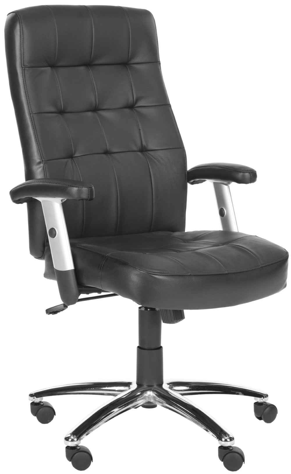 Safavieh Olga Desk Chair - Elegant Black Vegan Leather With Biscuit Quilted Detailing For Ultimate Comfort FOX8514A