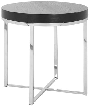 Safavieh Anderson Round End Table - Modern Wenge Wood & Stainless Steel Accent For Stylish Living Spaces FOX9002A