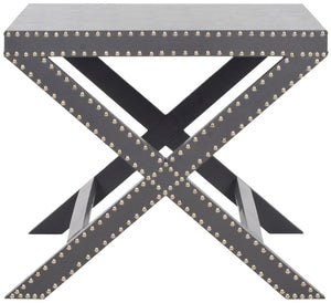 Safavieh Jeanine Grey Accent Table – Art Deco Glamour, Iron Nail-Head Detail, Perfect For Small Spaces & Style FOX9500A