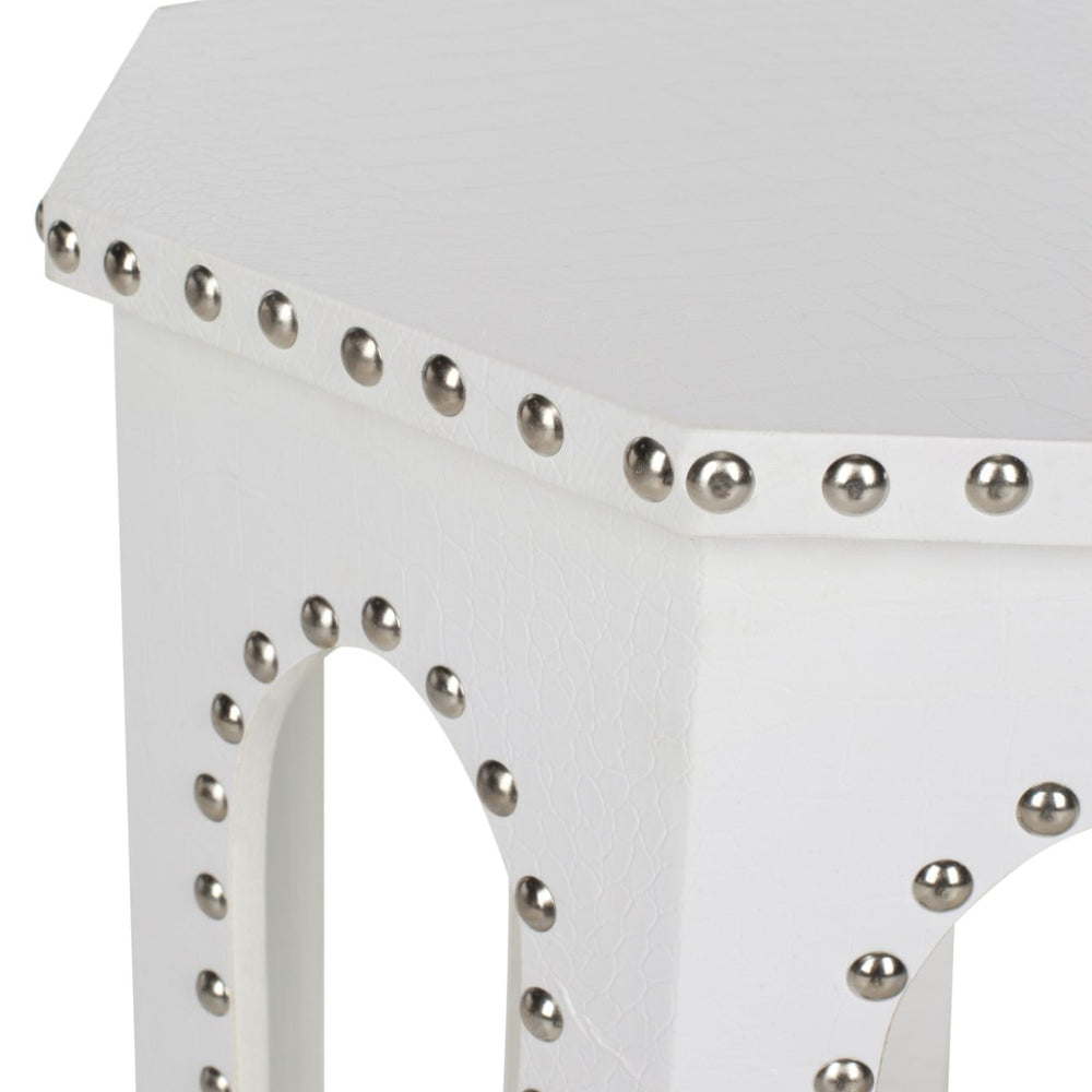 Safavieh Nara End Table - Contemporary White Accent Table With Gothic Design & Elegant Nail Head Details FOX9501C